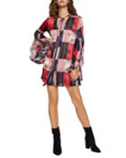 Colorblock Floral Flutter-sleeve A-line Dress