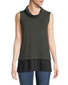 Sleeveless Cowl-neck Top W/ Contrast Hem