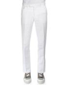 Linen-blend Flat-front Trousers, White