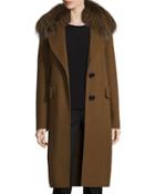 Wool-blend Coat W/ Fox Fur,