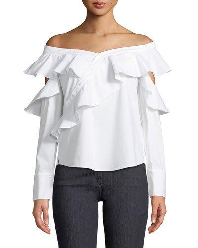 Ruffled Poplin Off-the-shoulder Blouse