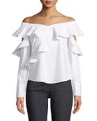 Ruffled Poplin Off-the-shoulder Blouse