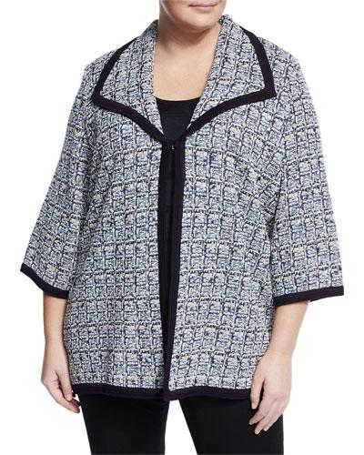 3/4-sleeve Textured-knit Jacket, Multi,