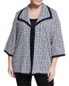3/4-sleeve Textured-knit Jacket, Multi,