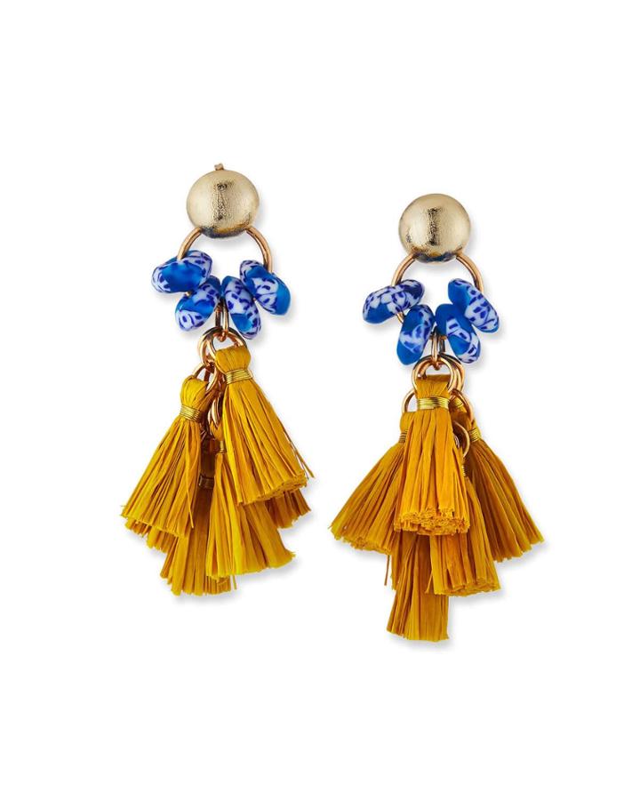Glass & Raffia Tassel Earrings
