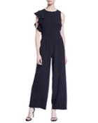 Ruffle-shoulder Crepe Wide-leg Jumpsuit
