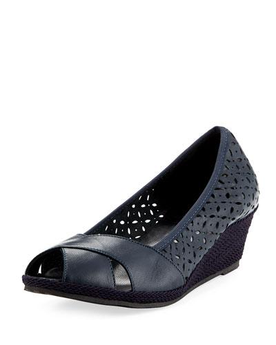 Open-toe Espadrille Wedge, Navy