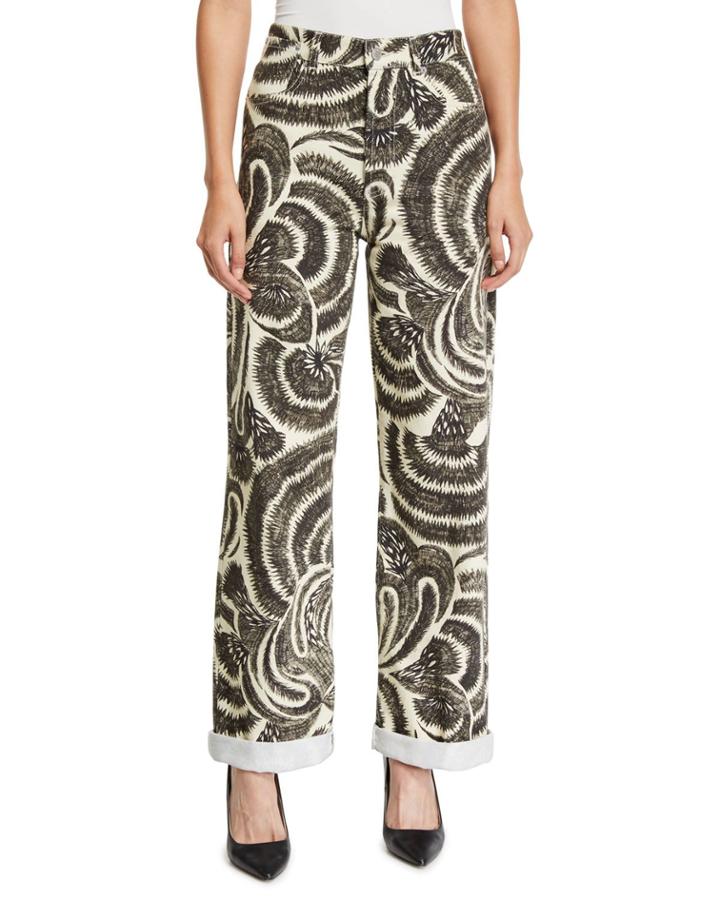 High-waist Swirl-print Wide-leg Jeans