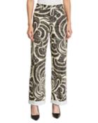 High-waist Swirl-print Wide-leg Jeans