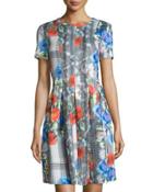 Floral-print Fit-and-flare Scuba Dress,