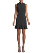 High-neck Sleeveless A-line Crepe Dress W/