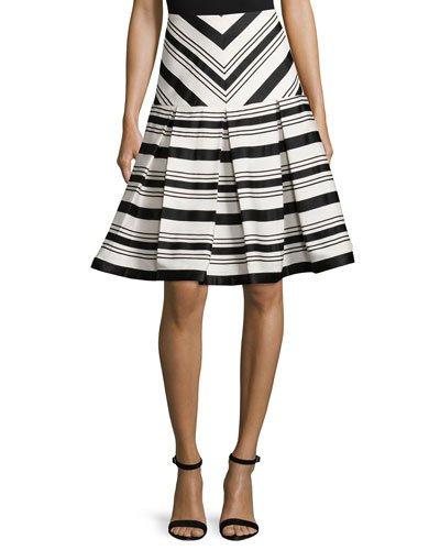 Emmerson Striped Box-pleat Skirt, Black/white