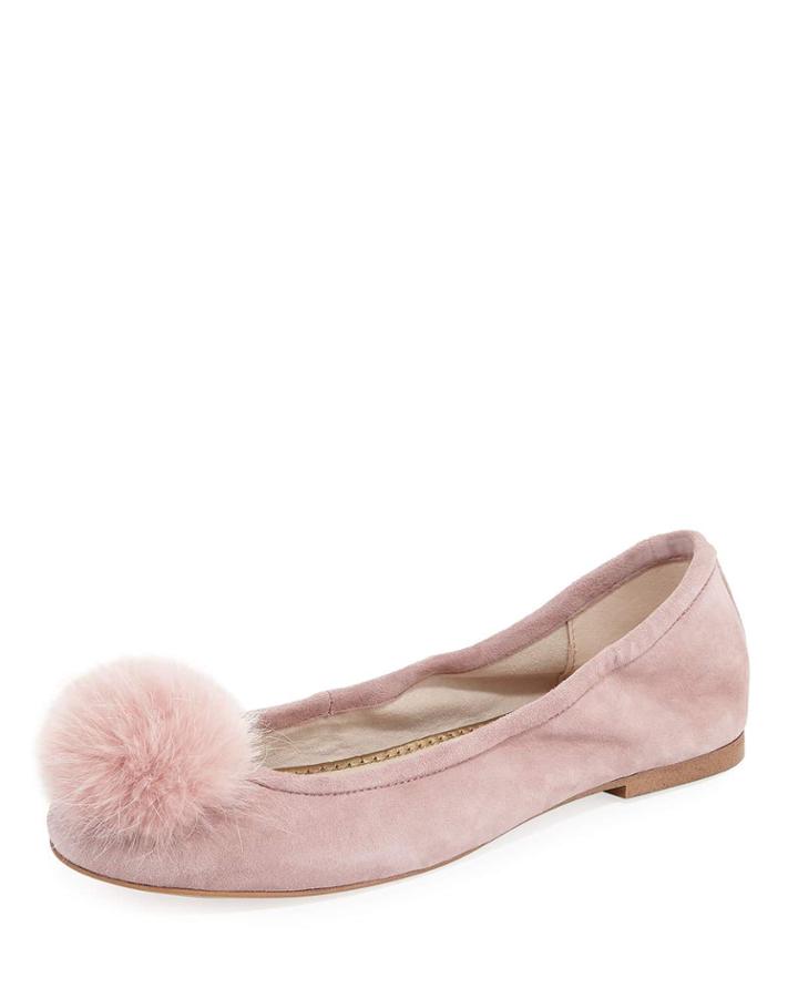 Farina Suede Pompom Ballerina Flat