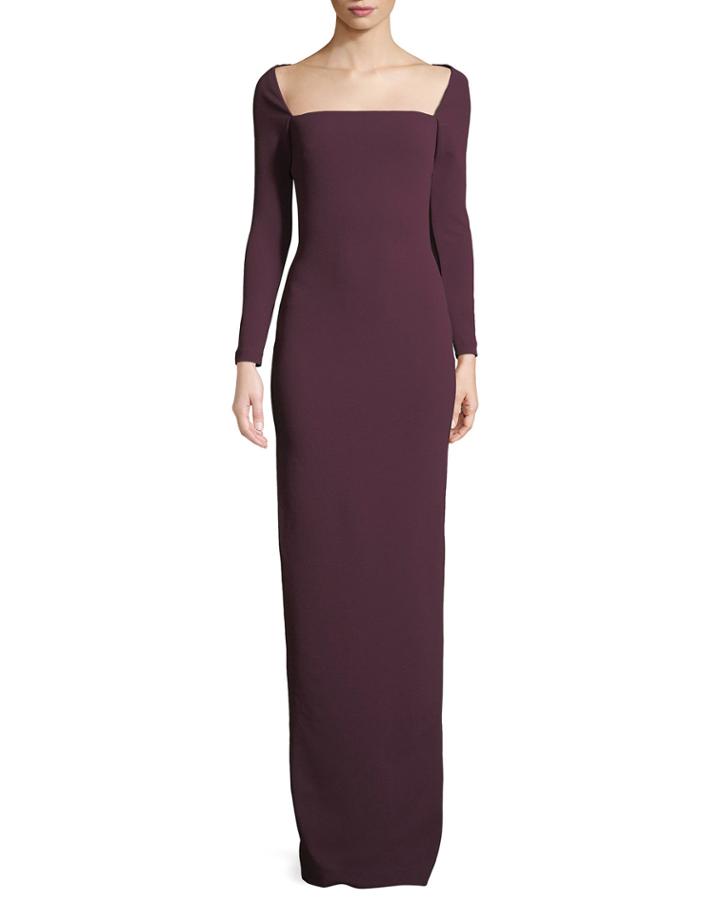 Lolita Bateau-neck Long-sleeve Column Evening Gown