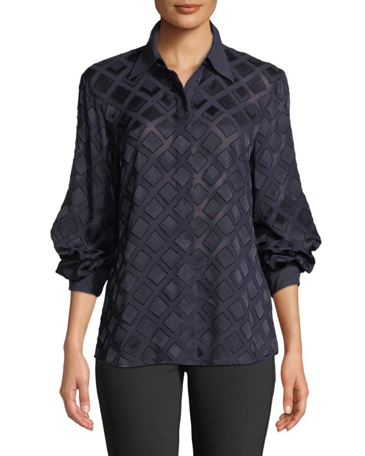 Cardee Button-front Long-sleeve Vertex Fil Coupe Blouse