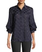 Cardee Button-front Long-sleeve Vertex Fil Coupe Blouse