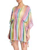 Rainbow Stripe Tasseled Poncho