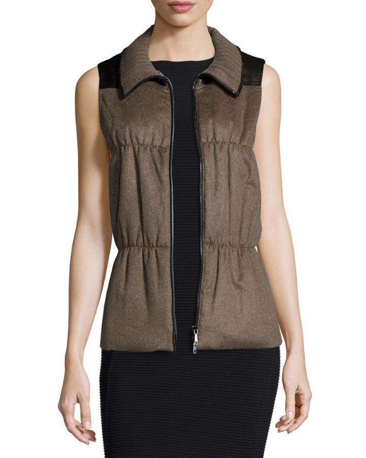 Lafayette 148 New York Colt Cashmere Puffer Vest, Porcini Melange, Women's,