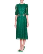 Dragonfly-embellished Lace Midi Dress, Light