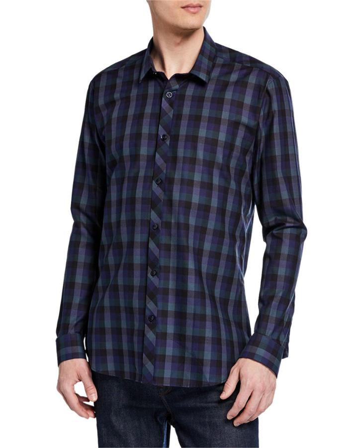 Men's Semi-fitted Long-sleeve Plaid