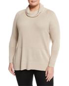 Paneled Cowl-neck Sweater, Khaki,
