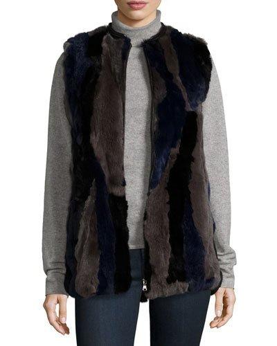 Rabbit-fur Leather-trim Vest,