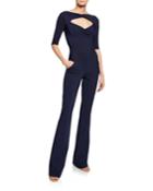 Olimpas Keyhole Elbow-sleeve Straight-leg Jumpsuit