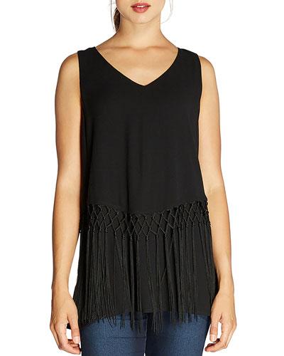 Fringe-layer Chiffon Tank, Black