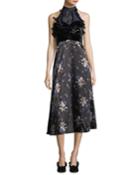 Sleeveless Halter A-line Velvet Printed