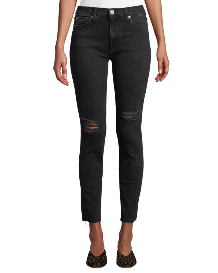 Natalie Mid-rise Raw-edge Ankle Jeans, Black