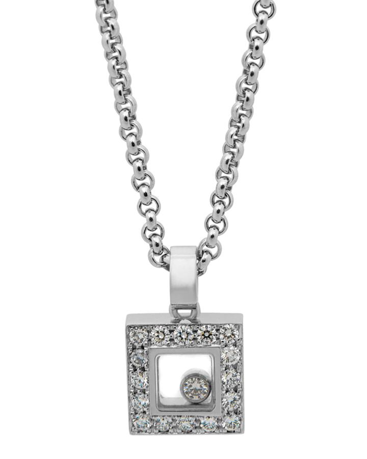 Estate 18k White Gold Diamond Happy Heart Necklace