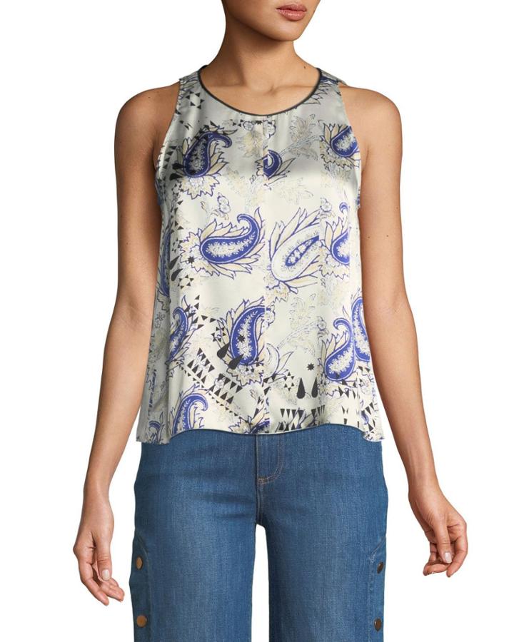 Afrika-print Silk Crewneck Tank