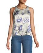Afrika-print Silk Crewneck Tank