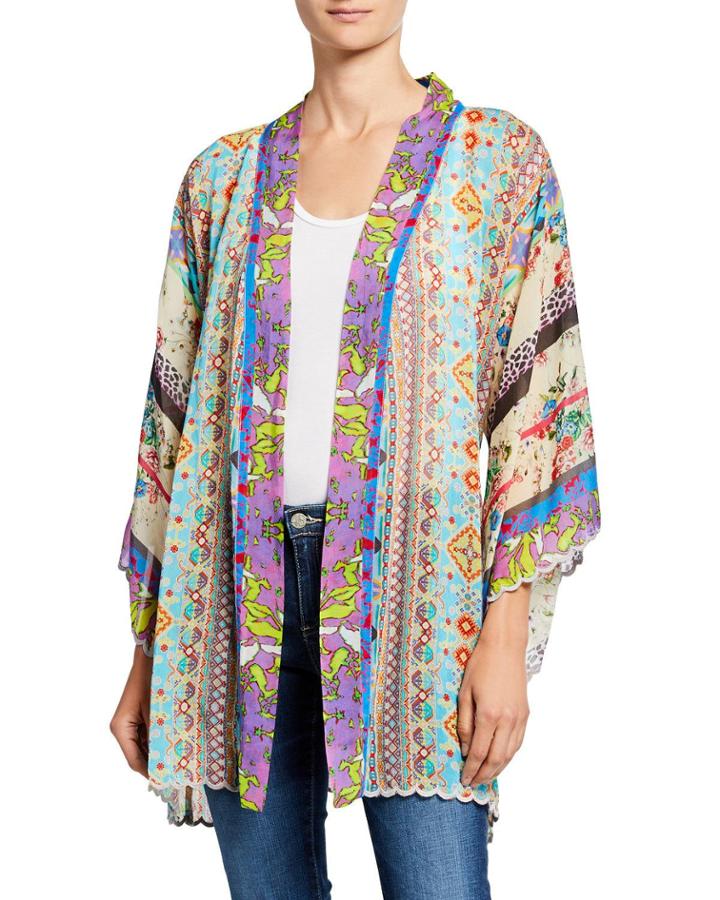 Plus Size Ariana Mixed Media Rayon Georgette Kimono