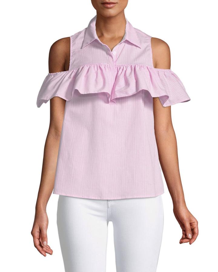 Cold-shoulder Striped Button-front Blouse