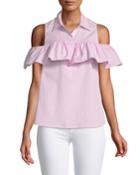 Cold-shoulder Striped Button-front Blouse