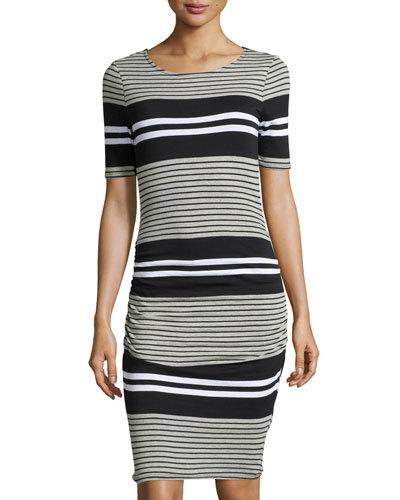 Short-sleeve Striped Ruched