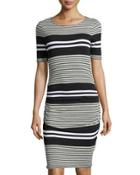 Short-sleeve Striped Ruched