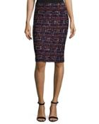 Tweed Pull-on Pencil Skirt, Black Pattern