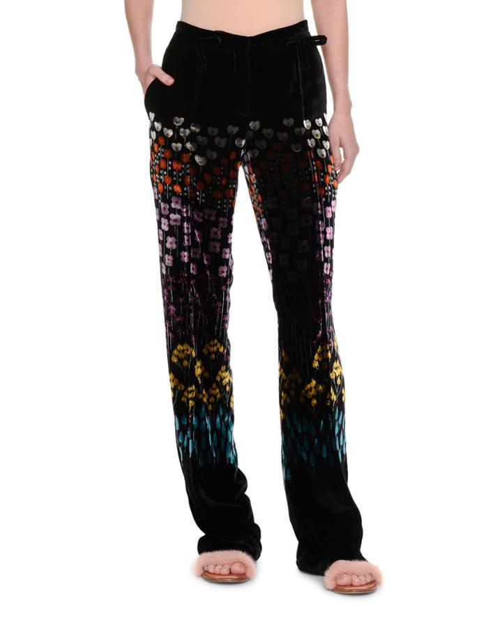 Floral-print Velvet Drawstring Pants