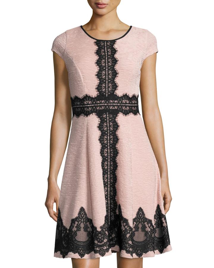 Textured Fit & Flare Dress, Blush