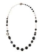 Long Black Agate & Freshwater Cultured Pearl Necklace