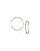 Two-tone Textured Hoop Earrings, Silvertone/yellow Golden
