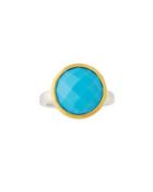 Galapagos Large Round Checkerboard-cut Turquoise Ring,