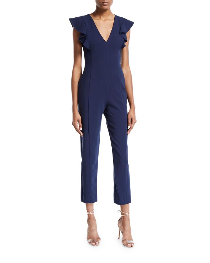 Deklyn Cropped Straight-leg Jumpsuit W/ Flutter-sleeves