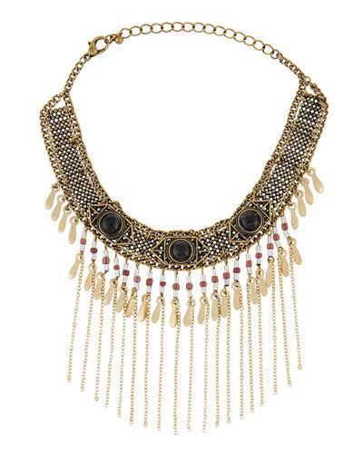 Statement Ball-chain Fringe Choker, Gold