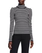 Striped Puff-sleeve Turtleneck