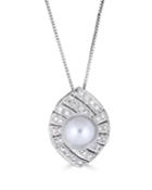 14k White Gold 8.5mm Pearl & Diamond Pendant Necklace