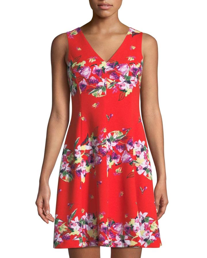 V-neck Floral-striped Dress