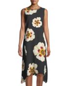 Romona Sleeveless Artful Floral-print Dress,
